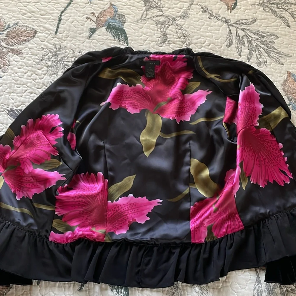 Black Velvet Ruffle Evening Jacket - Picture 9 of 11